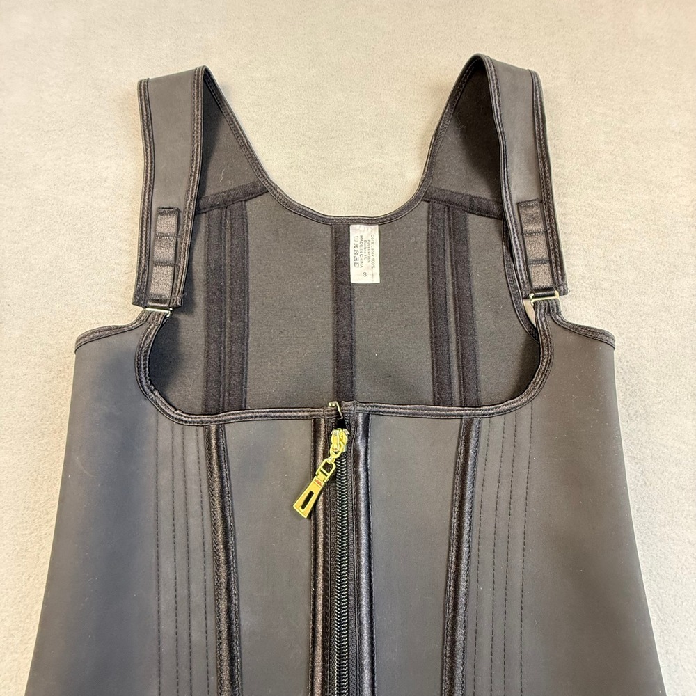 Black Latex Waist Trainer Vest Double Closure Slimming Cincher Corset Witchy